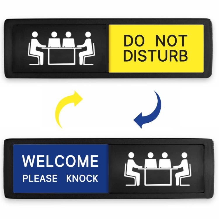 Skydedørsstatusskilt Do Not Disturb/Welcome - Svart / Skydedørsskilt til mødelokaler