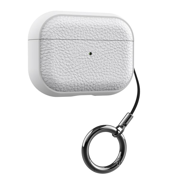 Etui til AirPods 4-opladningsetui / hvidt TPU-etui med litchi-struktur / med rem og karabinhage