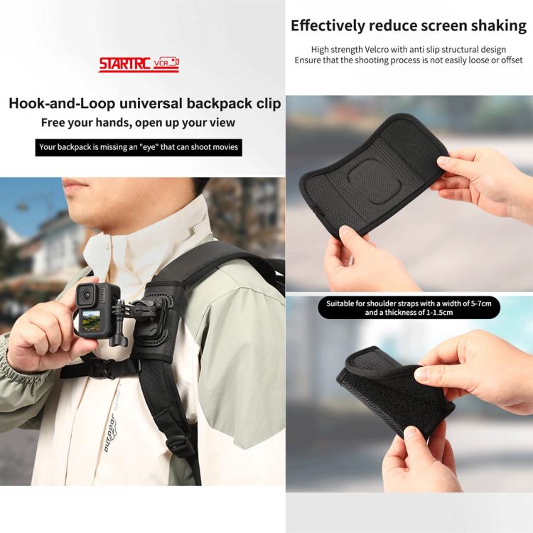 Kamerafæste til rygsæk / rygsækclips med velcro / fæste til actionkamera / sort