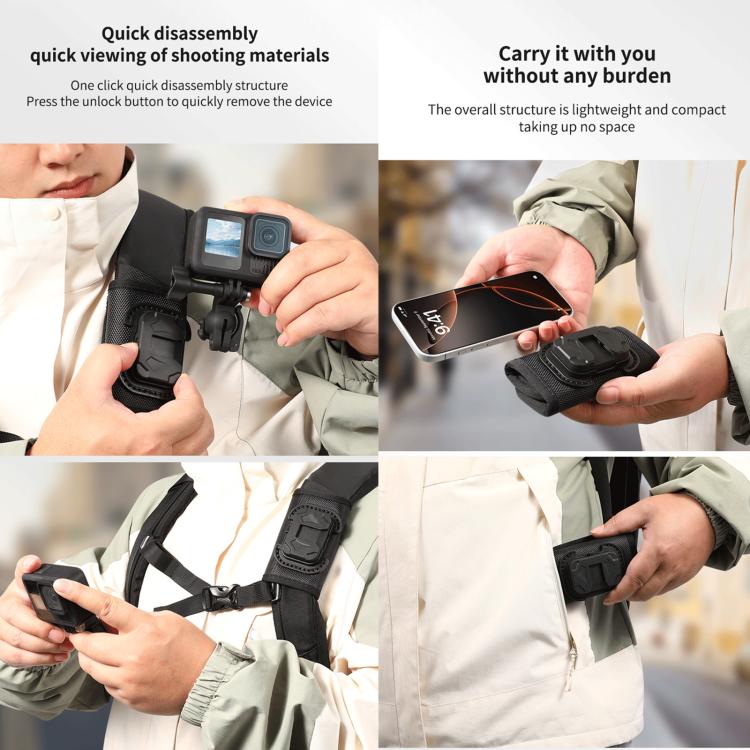 Kamerafæste til rygsæk / rygsækclips med velcro / fæste til actionkamera / sort