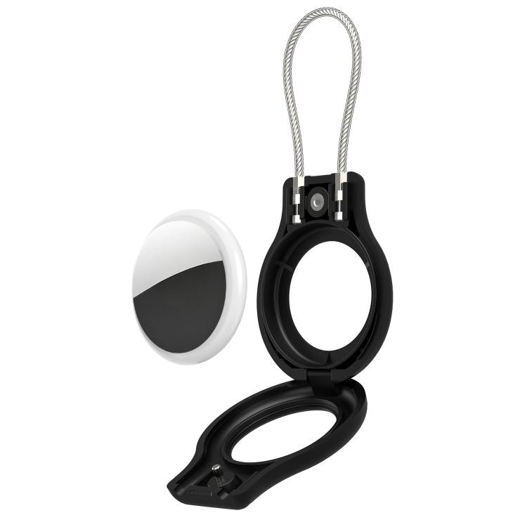 AirTag-etui med sikkerhedslås / beskyttelsesetui til AirTag 1. og 2. generation / sort AirTag-holder med metalrem
