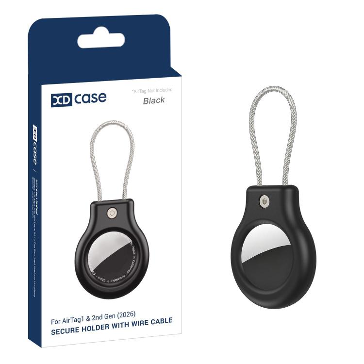 AirTag-etui med sikkerhedslås / beskyttelsesetui til AirTag 1. og 2. generation / sort AirTag-holder med metalrem