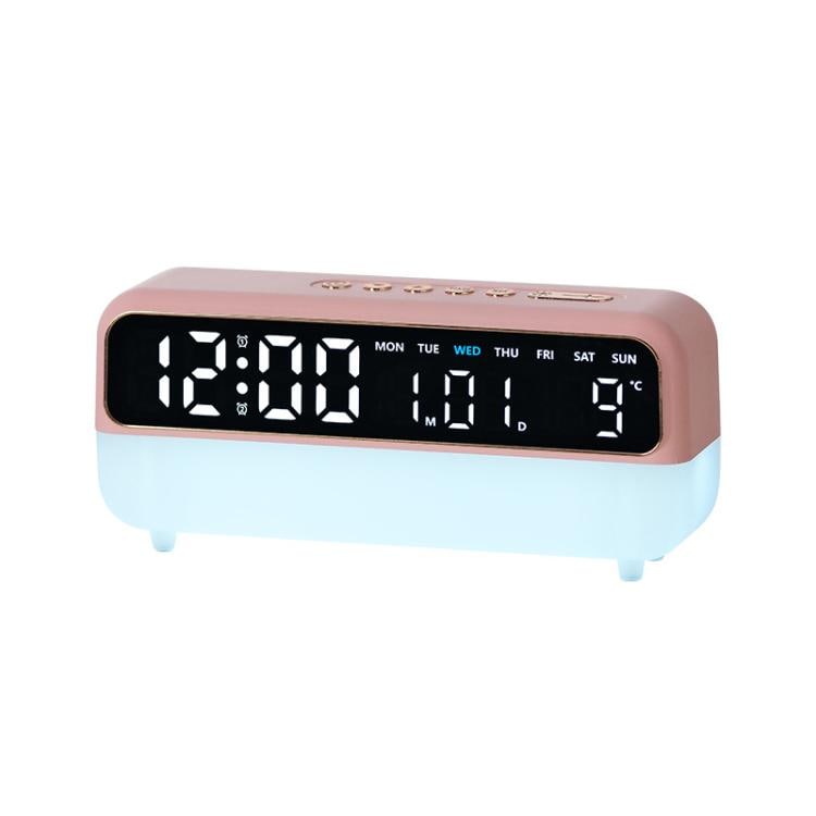 Digitalt vækkeur med natlampe / LED-ur med USB-opladning / dobbelt alarm – Pink