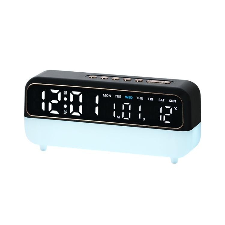 Digitalt vækkeur med natlampe / LED-ur med USB-opladning / dobbelt alarm – Sort
