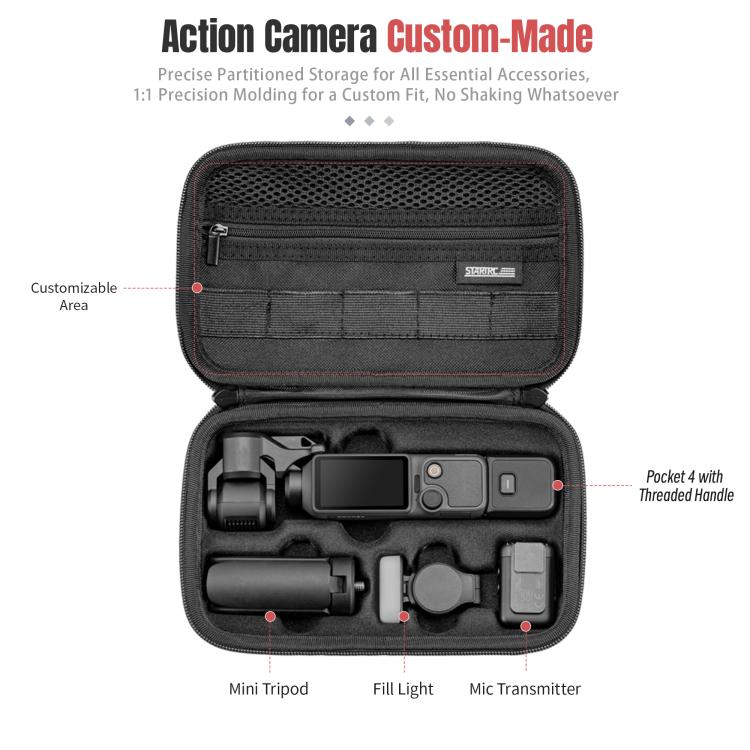 Opbevaringsetasje til DJI Osmo Pocket 4 – Svart / formtilpasset kamerataske til Creator Combo