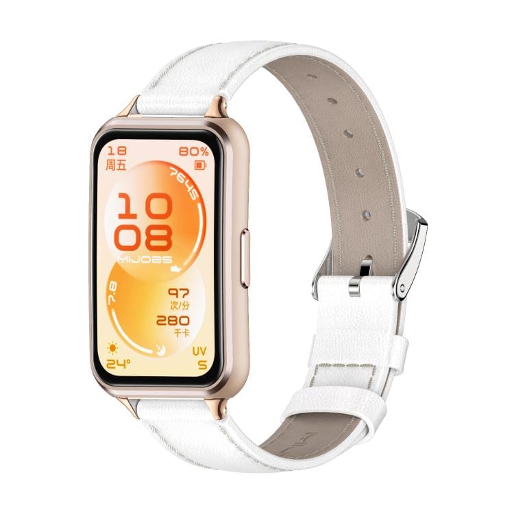 Læderarmbånd til Huawei Band 11 og 11 Pro – hvid og rosaguld – læderrem til aktivitetsarmbånd