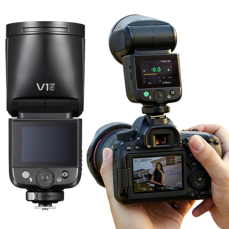 Godox TTL-blitz V1 til Canon / rund kamerablitz til Canon / Li-ion-blitz med rund blitzhætte