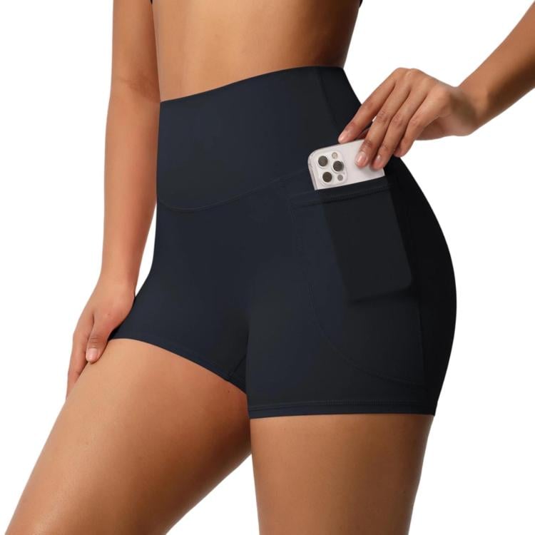 Yogashorts med høj talje og lommer, størrelse XL – Svart / 3/4-lange yogashorts