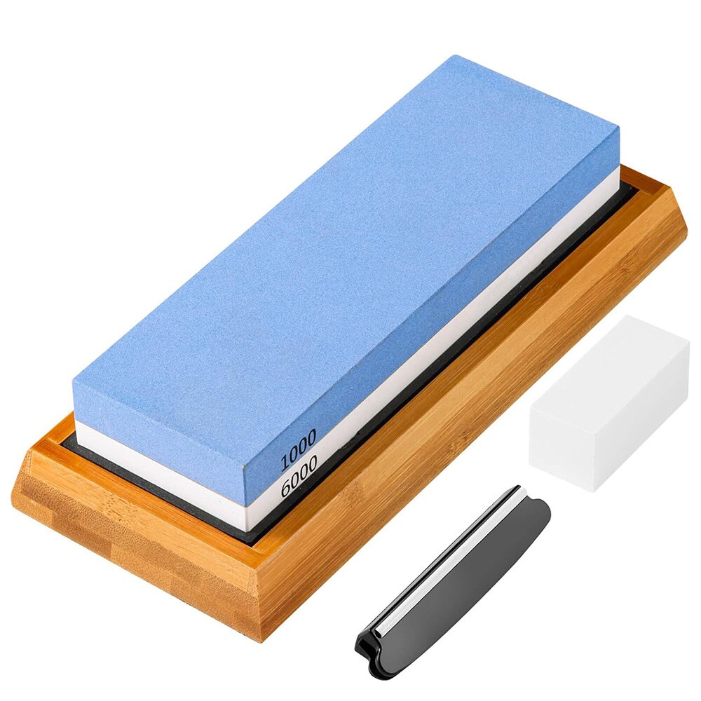 Slibesten 1000/6000 grit / brynesten i hvid korund / knivslibesæt med bambusbase