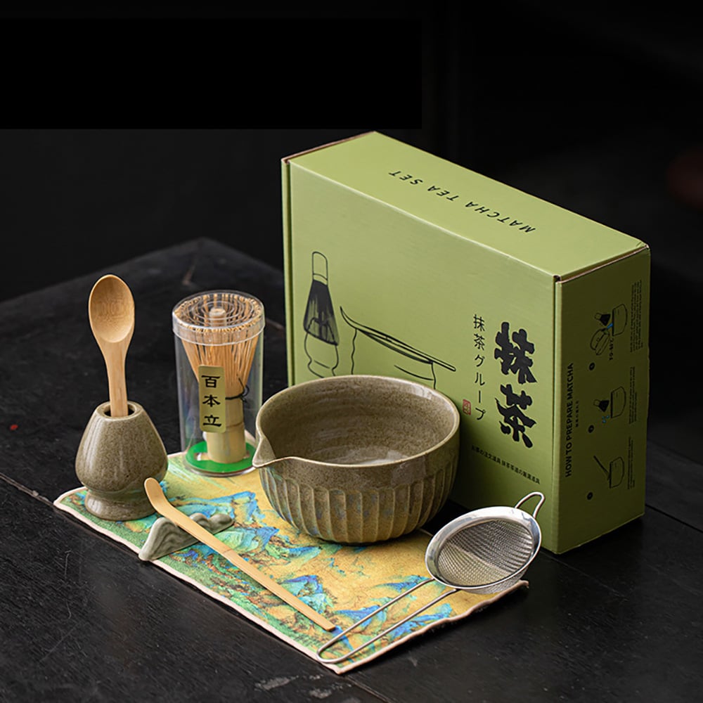 Matcha-tesæt / Chrysanthemum-matcha-sæt med 8 dele / matcha-sæt med krysantemumskål