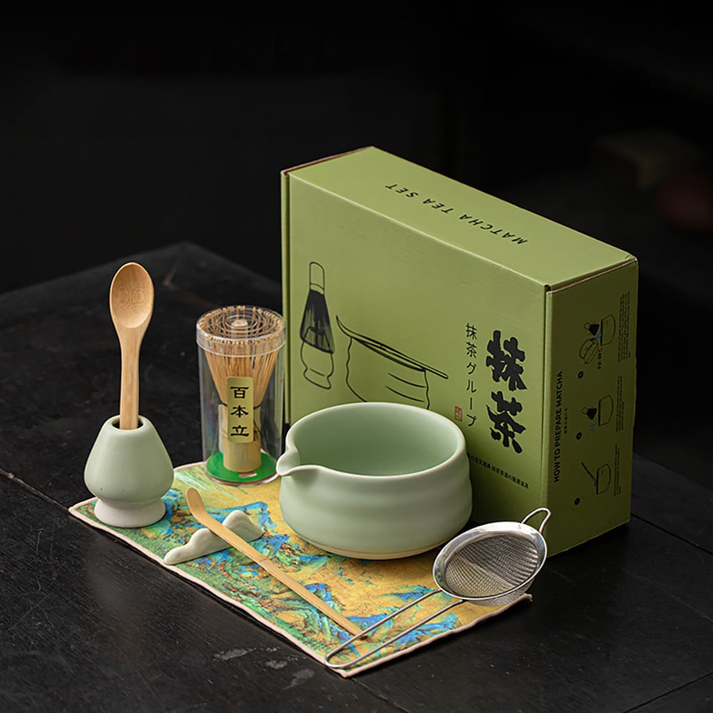 Matcha-tesæt / 8-delt Ru Yao-matcha-sæt uden mønster / matcha-sæt med Ru Yao-skål uden mønster