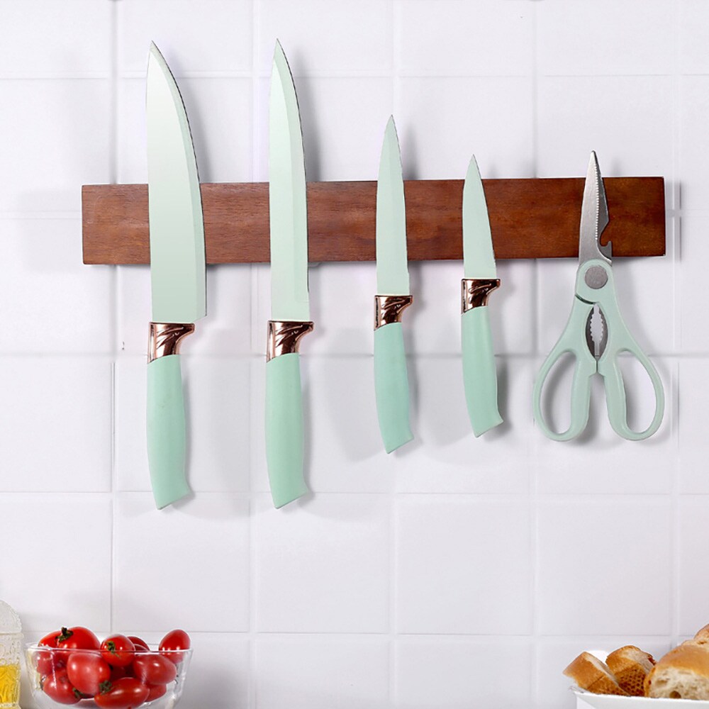 Magnetisk knivliste til væg 40,3 x 5,8 cm / knivholder i gummitræ / knivopbevaring