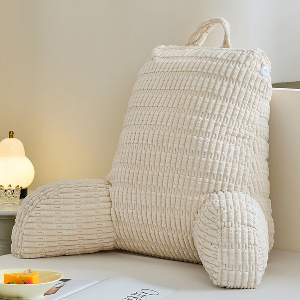 Rygpude med armlæn 80 x 58 x 42 cm / sengepude til siddende stilling / beige støttepude