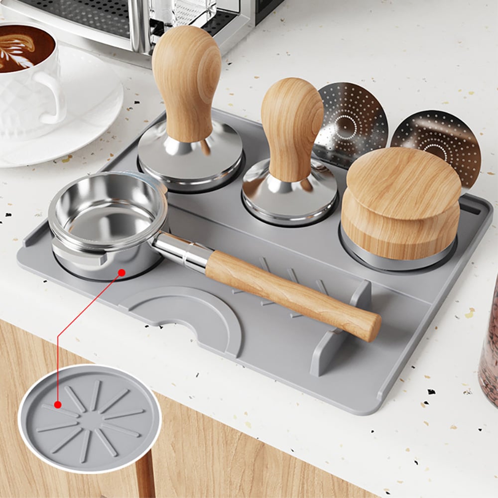 Silikone-tampemåtte 25x20 cm – Grå / Kaffetampemåtte / Espressomåtte til tampning
