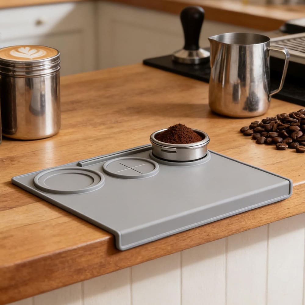 Silikone-tampemåtte 25x20 cm – Grå / Kaffetampemåtte / Espressomåtte til tampning