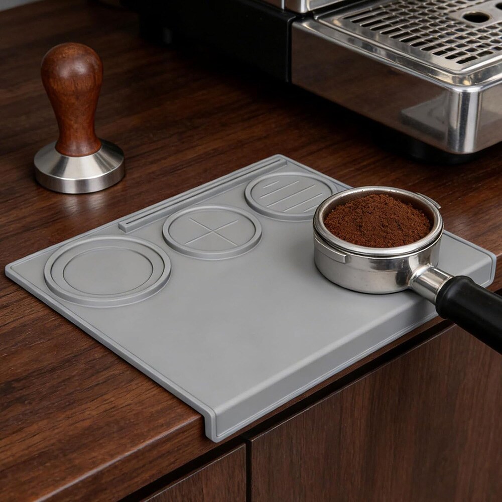 Silikone-tampemåtte 25x20 cm – Grå / Kaffetampemåtte / Espressomåtte til tampning