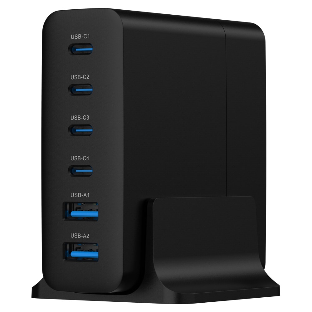 75 W ladestation med 4 x USB-C og 2 x USB / GaN-ladestation med seks porte