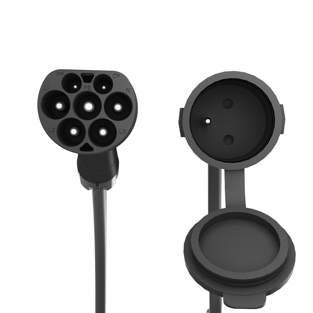 EV-opladningsadapter Type 2 til fransk stik 50 cm / Type 2-adapterkabel til Type E-stik