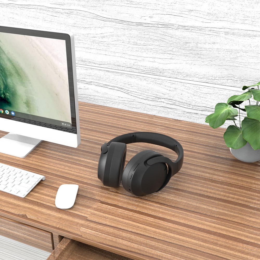 Bluetooth-headset med ANC / trådløse hovedtelefoner med mikrofon / sort headset med støjreduktion