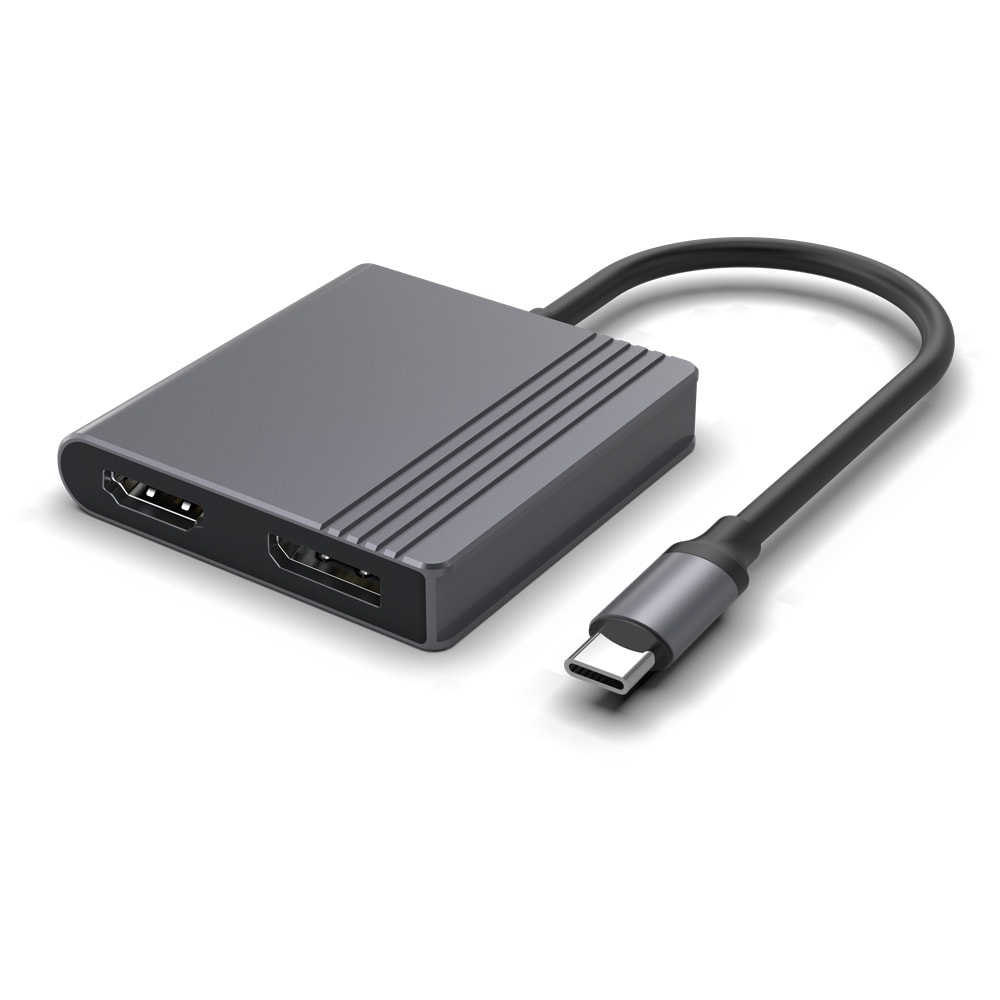 USB-C til HDMI- og DisplayPort-adapter / 4K 60Hz skærmadapter / sort USB-C-adapter til to skærme