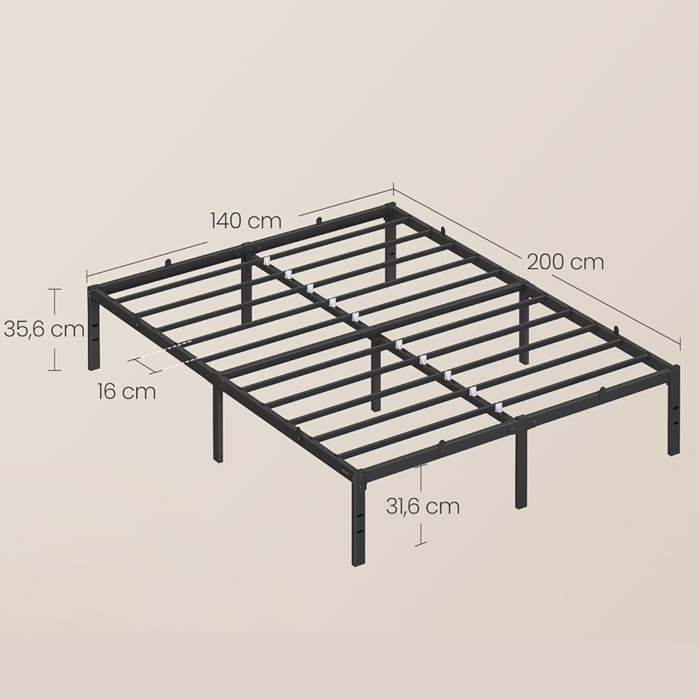 Sengestel i metal 140 x 200 cm / metalseng med plads under sengen / sort dobbeltsengestel