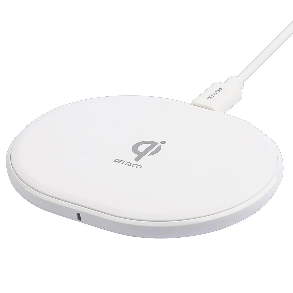 Deltaco 10W trådløs oplader USB-C - Hvid / Qi-certificeret trådløs oplader / Trådløst opladningspunkt med USB-C
