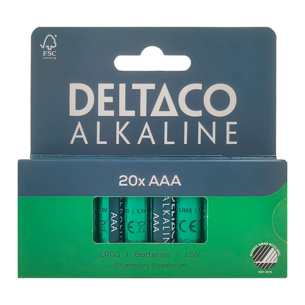Deltaco Alkaline AAA-batterier 20-pak / AAA-batterier LR03 / Alkaline AAA-batterier