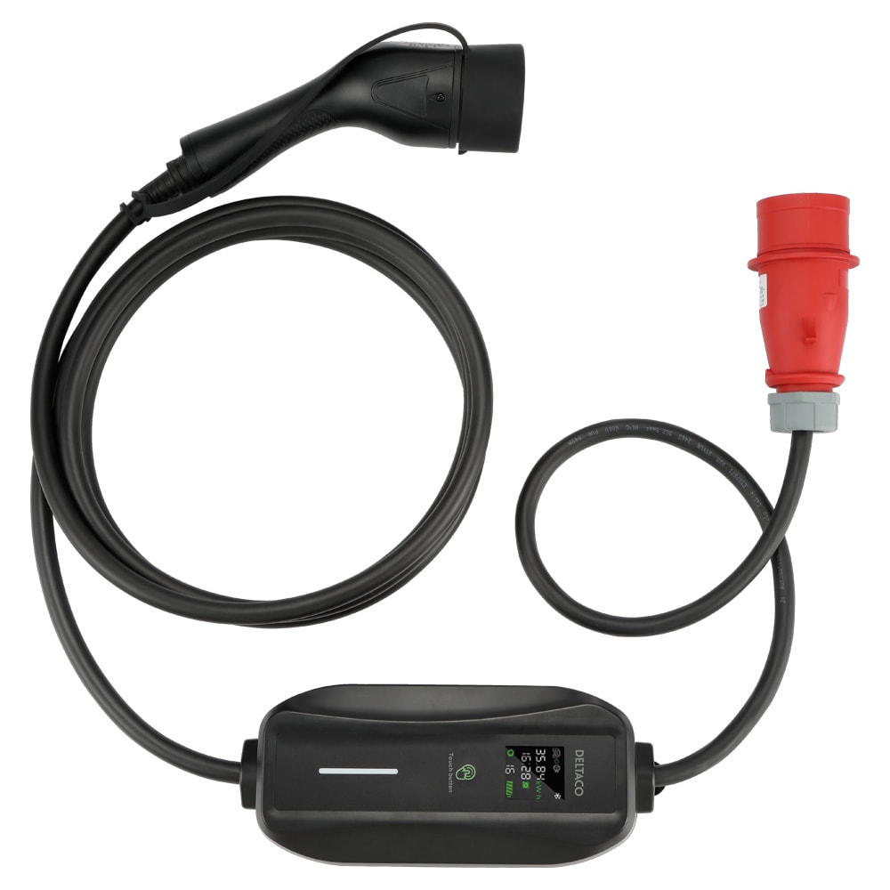 Deltaco E-Charge-ladekabel med LED-display, 3-faset Mode 2, 6–16 A, 6 m / Mode 2-ladekabel til elbiler