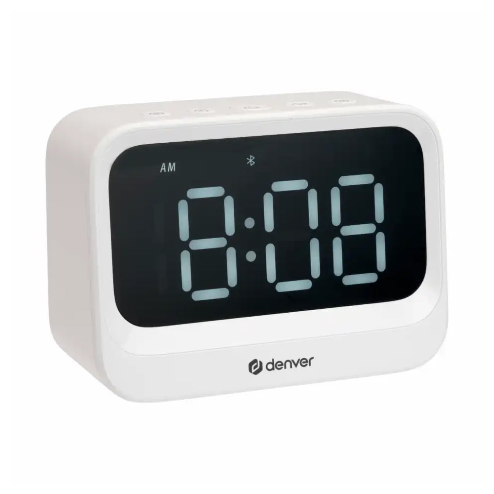 Denver EC-54W Vækkeur med Bluetooth-højttaler - Hvid / Digitalt vækkeur