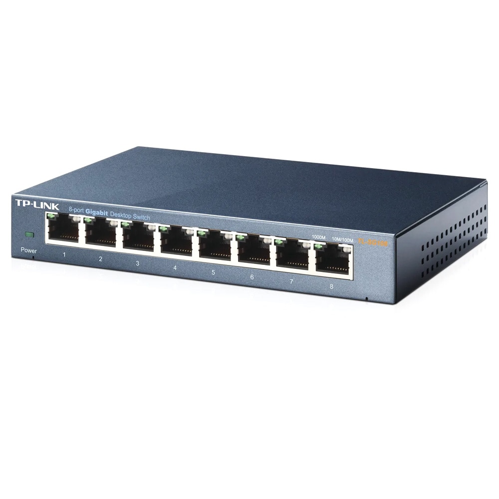 TP-LINK Switch TL-SG108 8xGBit / 8-port Ethernet-switch / Ustyret gigabit-switch med metalhus