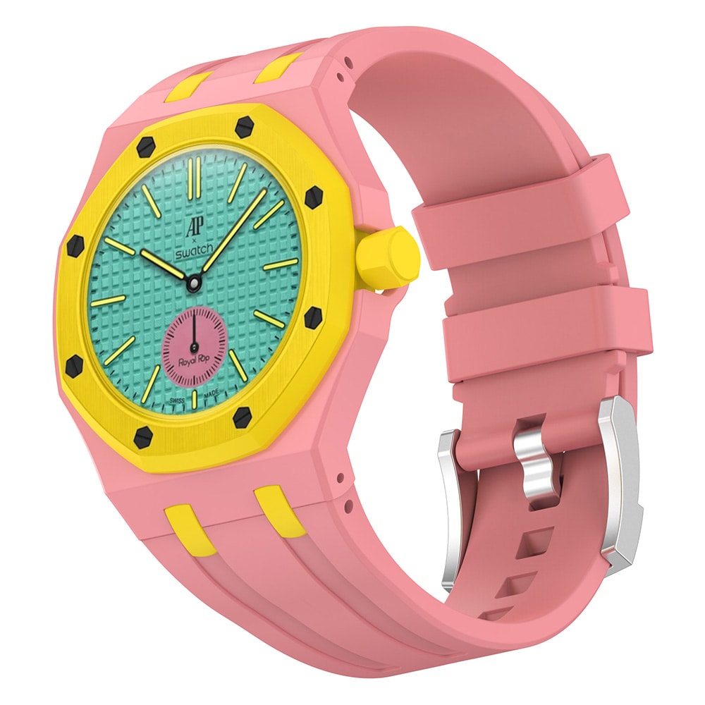 Silikonearmbånd og beskyttelsesskal til AP x Swatch Royal Pop Otg Roz