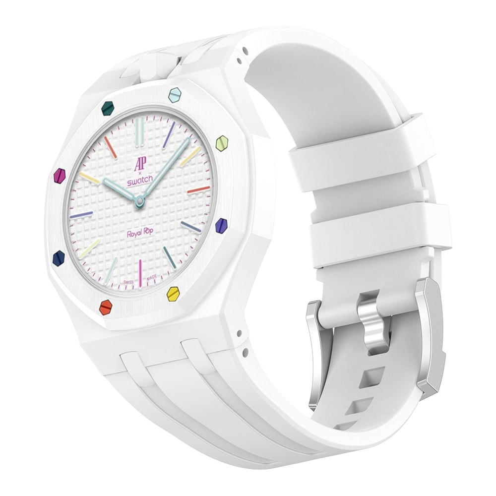 Silikonearmbånd og beskyttelsesskal til AP x Swatch Royal Pop Huit Blanc