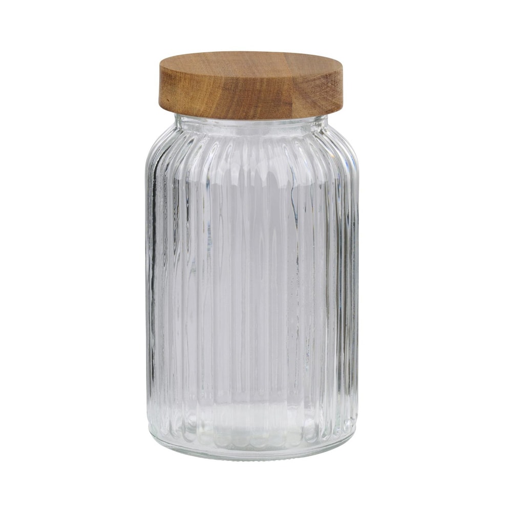 Glasbeholder med træ låg, 1300 ml / opbevaringsbeholder i glas med låg / køkkenbeholder