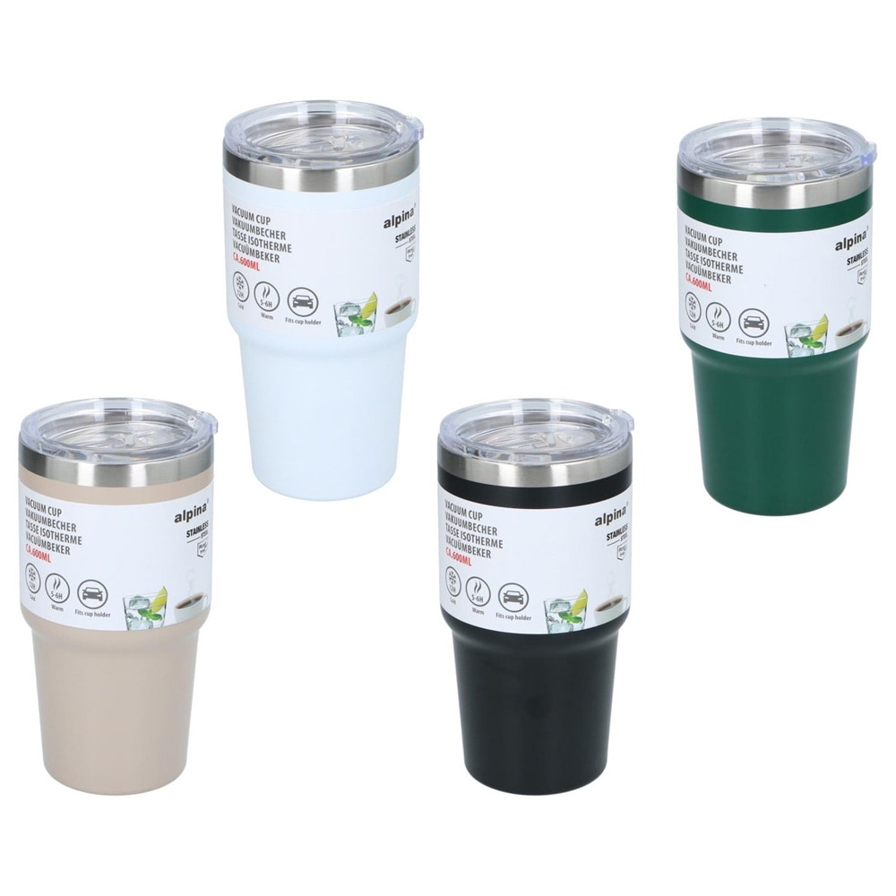 Alpina termokrus i rustfrit stål, 600 ml / rejsekrus med låg, 600 ml