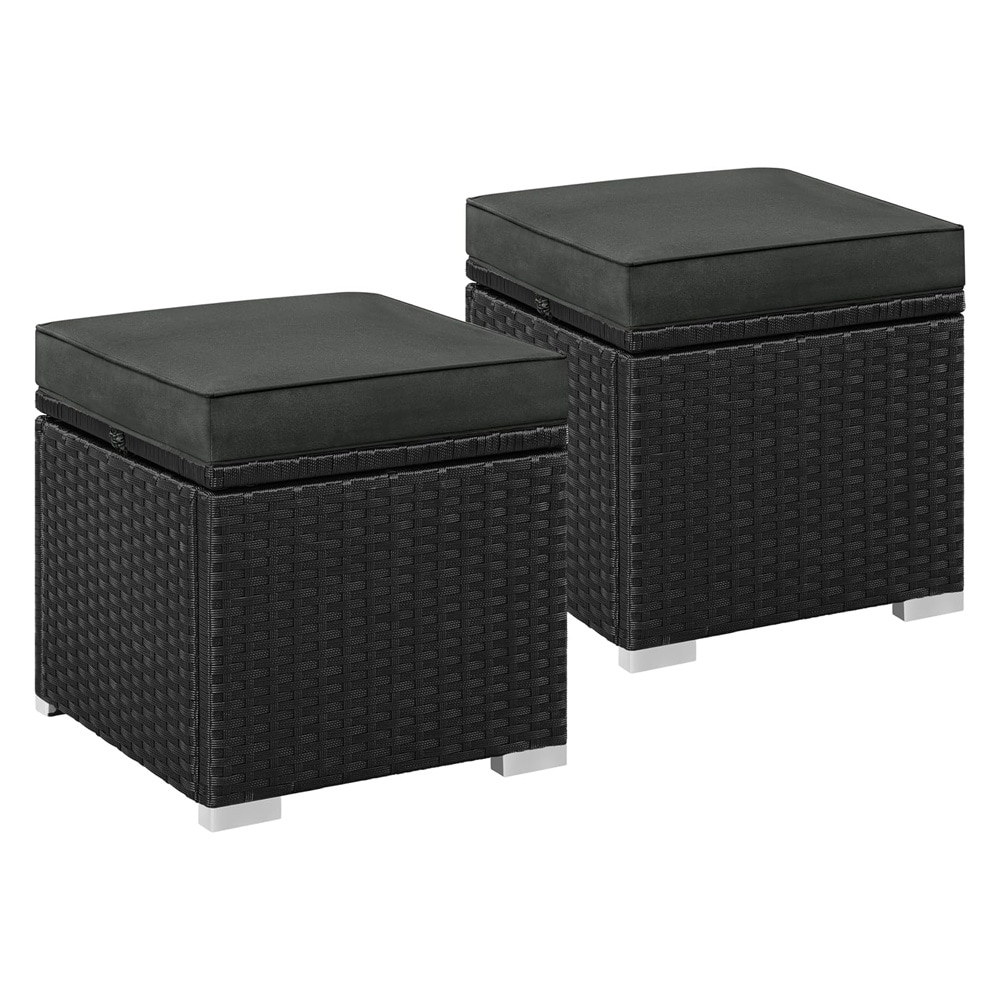Skamler i kunstrotting 2-pak 39 x 39 x 34 cm / siddepuffer med grå hynder / sorte fodskamler med opbevaring