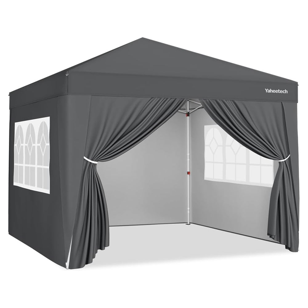 Pop-up-pavillon 3 x 3 m / sammenklappeligt festtelt med sidevægge / mørkegrå pavillon med transporttaske på hjul