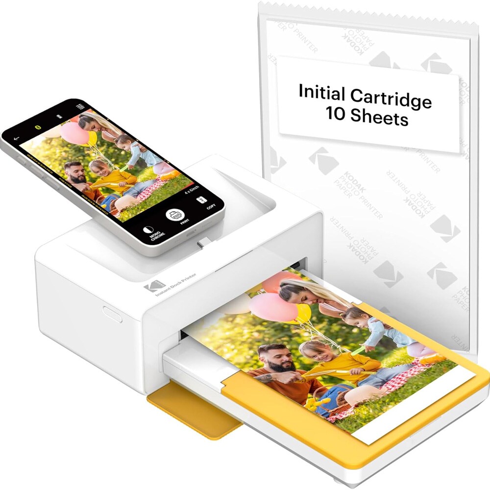 Kodak fotoprinter 10 x 15 cm gul / mobil printer med Bluetooth / 4PASS fotoprinter til iOS og Android
