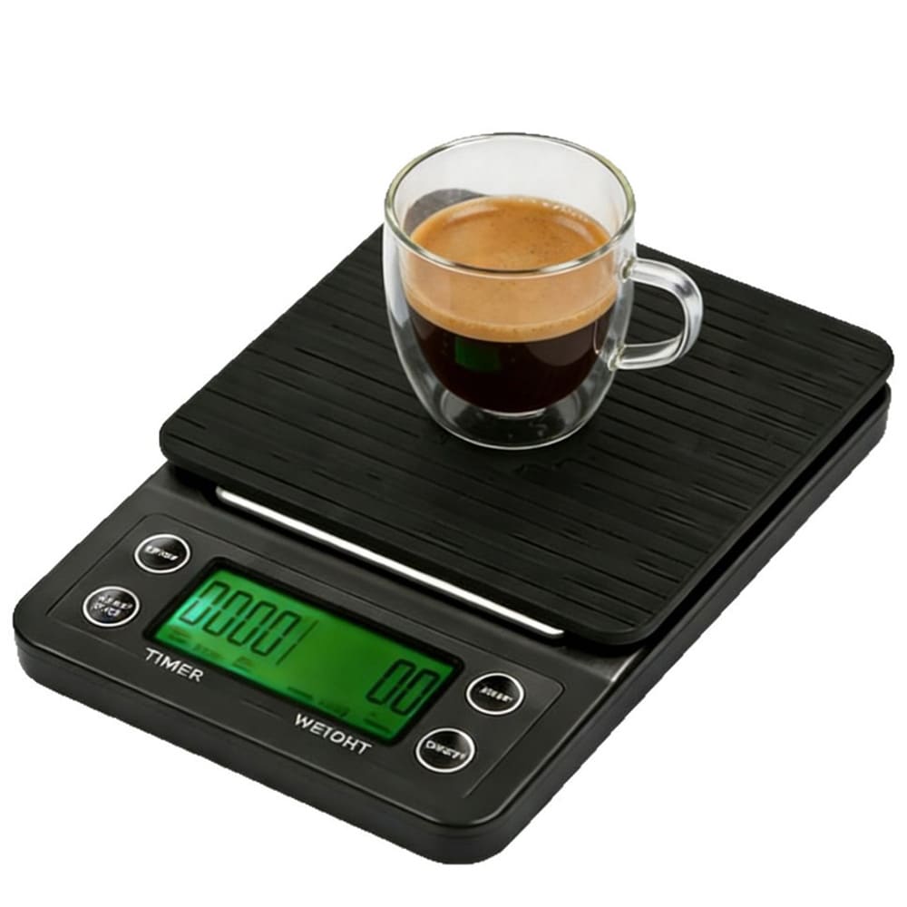 Kaffevægt med timer 5 kg / digital vægt med 0,1 g præcision / espressovægt med silikonemåtte