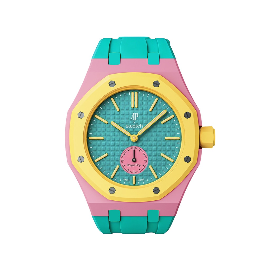 Silikonearmbånd og beskyttelsesetui til AP x Swatch Royal Pop 3 O'clock – Rosa/Grøn