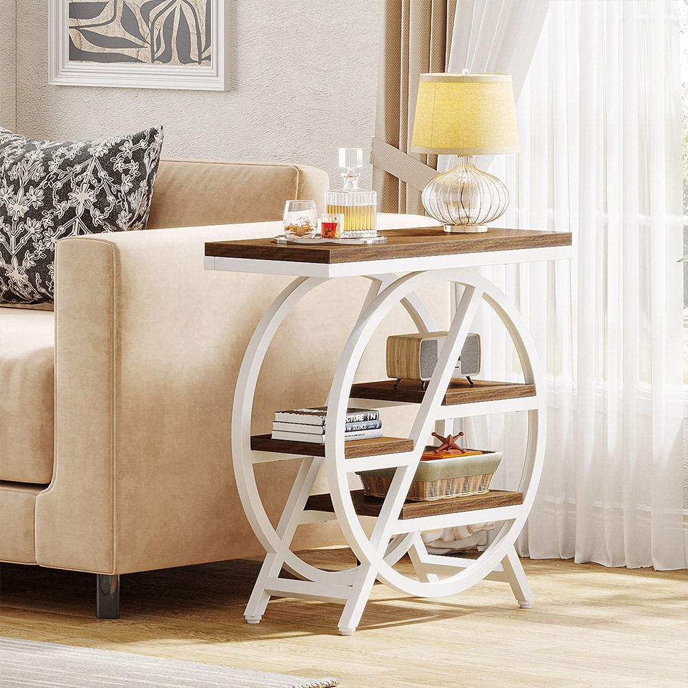 Sidebord 80×40×60 cm / aflastningsbord med 4 hylder / lille sofabord – Brun/sort