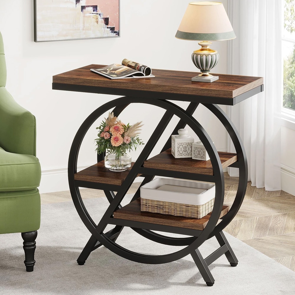 Sidebord med 4 hylder – Brun-svart – Sidebord med flere opbevaringsniveauer