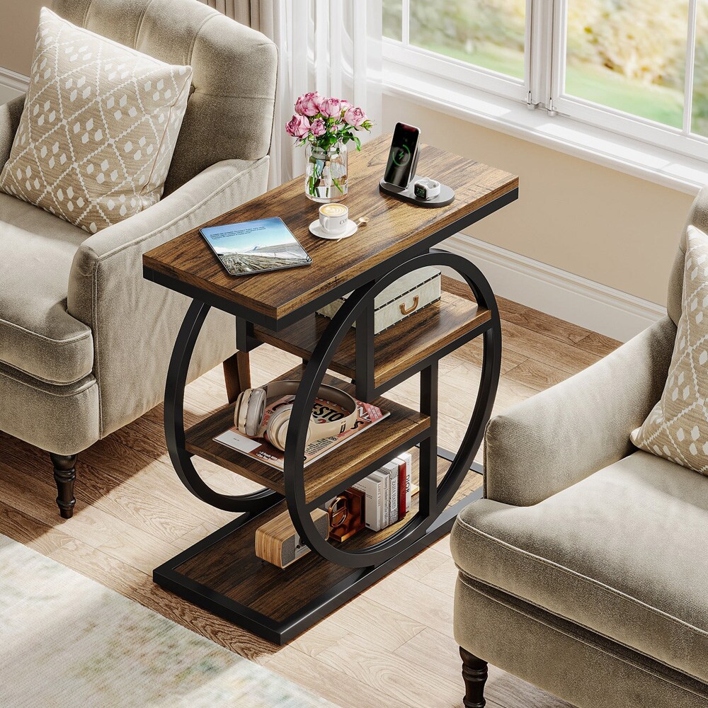 Sidebord med 4 hylder / smalt opbevaringsbord til sofahjørnet / hyldeenhed i industriel stil