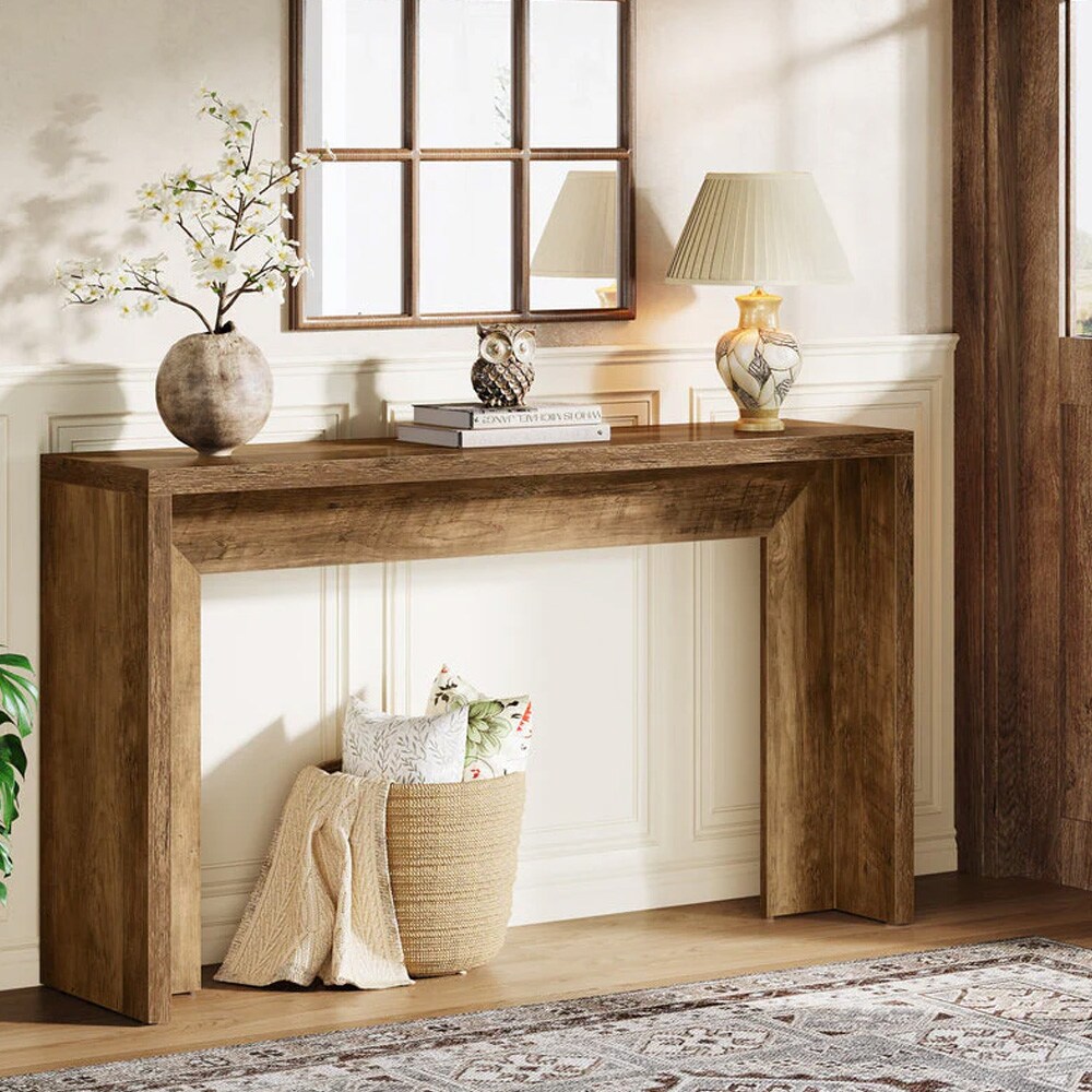 Konsolbord 140 x 30 x 80 cm / smalt aflastningsbord / entrébord / sidebord i rustik brun