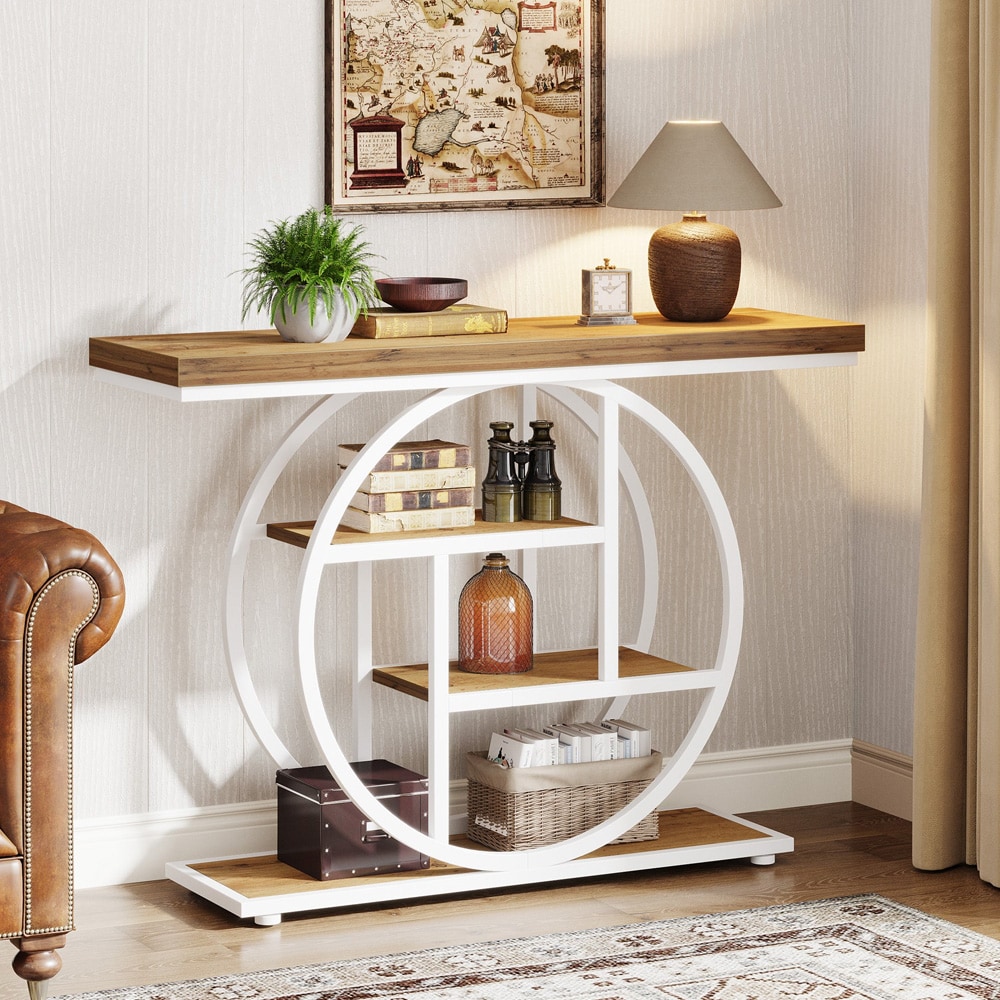 Konsolbord 105 x 30 x 80 cm / smalt entrébord / aflastningsbord med 4 niveauer / sidebord i rustikbrun og hvid