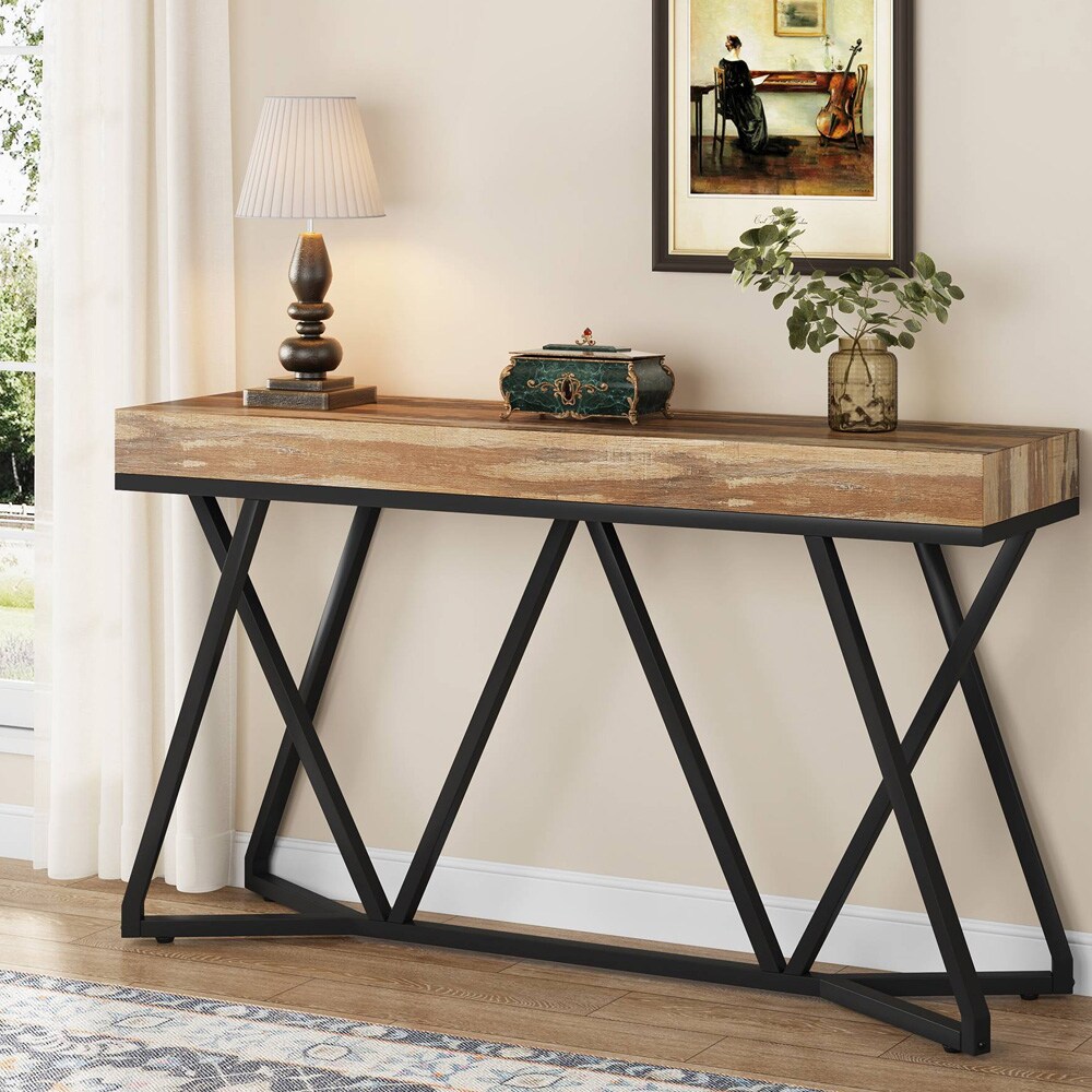 Konsolbord 140 x 30 x 90 cm / smalt entrébord / sidebord med sort metalbase