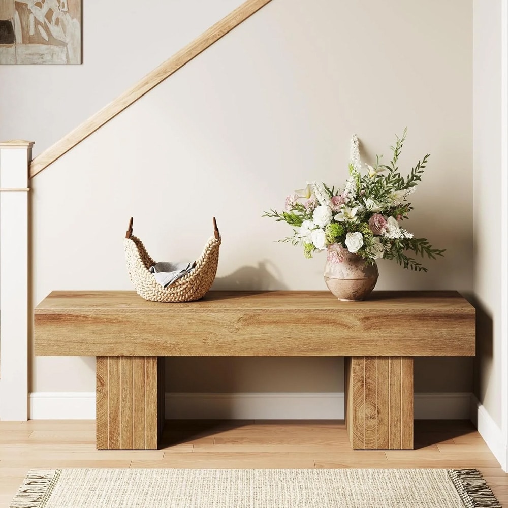 Træbænk 140 x 35 x 45 cm / robust spisebænk i landlig stil / entrébænk / sengebænk / brun bænk