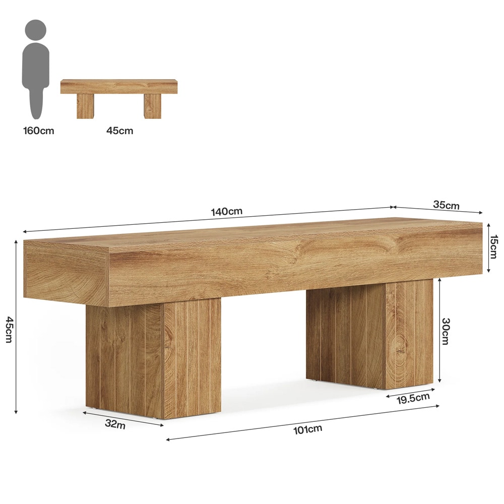 Træbænk 140 x 35 x 45 cm / robust spisebænk i landlig stil / entrébænk / sengebænk / brun bænk
