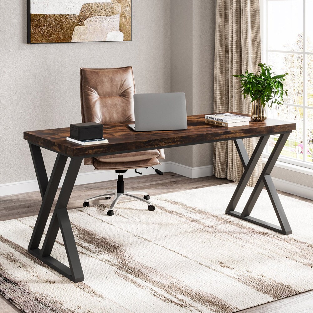 Skrivebord 140 x 60 x 75 cm / computerbord med Z-formede metalben / arbejdsbord i valnødslook