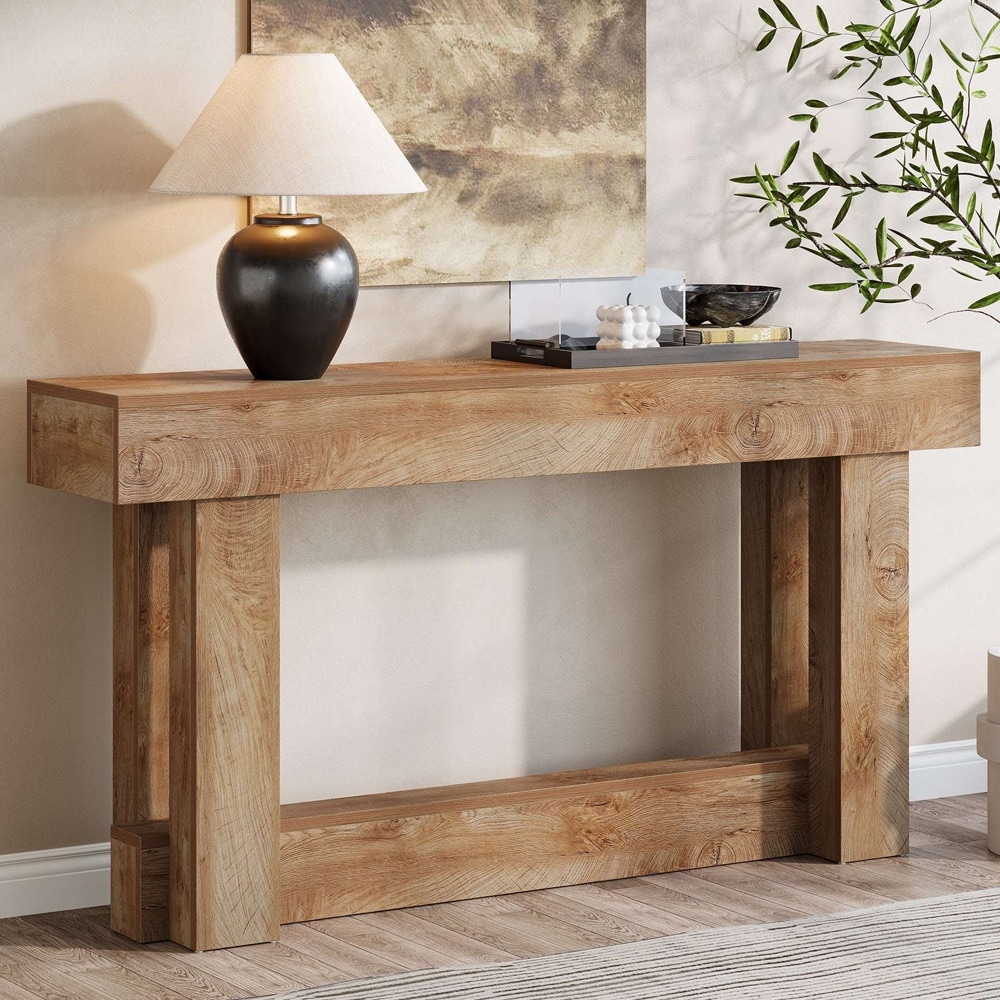 Konsolbord 160 x 30 x 85 cm / smalt entrébord / aflastningsbord med underhylde / sidebord i egetræslook