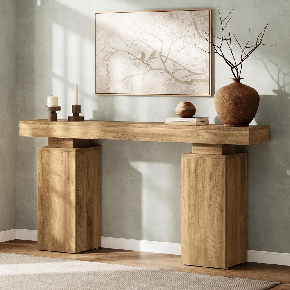 Konsolbord 160 x 30 x 85 cm / smalt entrébord / aflastningsbord med underhylde / brunt sidebord i landlig stil